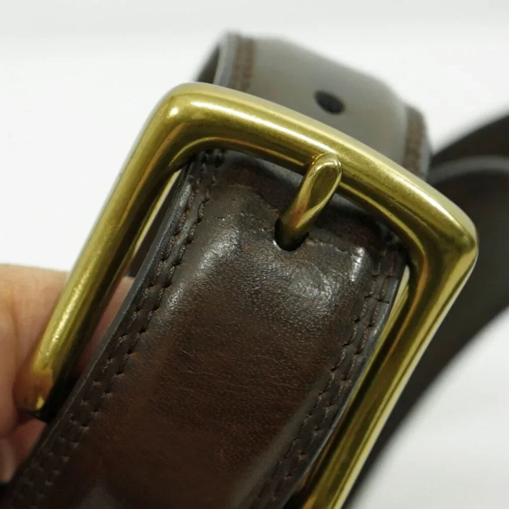 Vintage Brown Leather Brass Buckle Minimalist Tobacco Brown Minimalist Belt